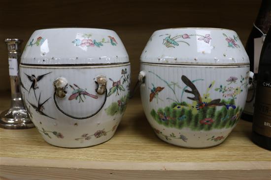 A pair of Chinese Republic period barrels and covers height 17cm